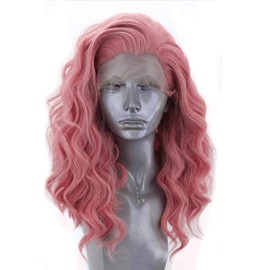 RDY Ash Pink Short Bob Lace Front Wigs for Women Free Part Synthetic Body Wave Wigs with Natural Hairline Glueless Pink Makeup Wedding Party Cosplay Wig (12Inch, 2312)