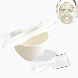 PLINNILUY 4 Pcs Silicone Face Mask Mixing Bowl Set, Microwavable DIY Facial Mud Bowl with Stick, Spatula, Measuring cup, Cosmetic Beauty Tool for Home Salon Skincare(White-4Pcs)