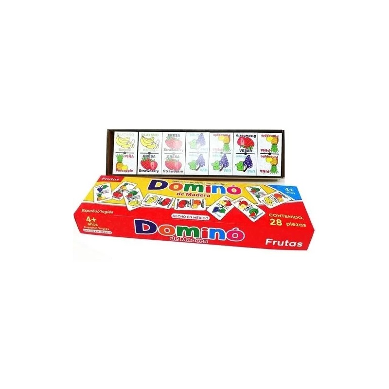 Domino Dominó Frutas Bilingüe Premium De Madera, Grande Didáctico