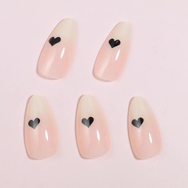 BABALAL White Press on Nails Medium - Almond Fake Nails Heart Nails Glue on, Acrylic Nails Wedding False Nails 24Pcs Stiletto Manicure Stick on Nails for Women and Girls