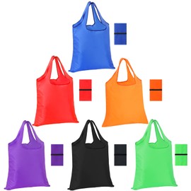 LL FCBDA 6 Pack Colorful Reusable Grocery Bags,Large Capacity Foldable Shopping Tote Bags with Handles, Lightweight DurableStorage Pouch, Washable Polyester Fabric Reusable Pocket Totes