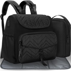 LASUK Diaper Bag Backpack, Travel Diaper Backpac with Stroller Strap, Washable Changing Pad, Pacifier Case, Travel Mini Maternity Bags for Dad Mom - Black