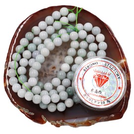 Fukugems Beads with Stretch Cord for Jewellery Making Loose Stone Beads for DIY Energy Stone Healing Power Bracelet 6 mm = 128 Pieces and 1 Roll Cord Burma Jade A 6 mm