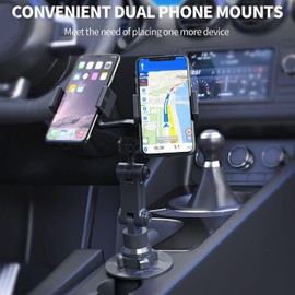Acogedor Soporte para Teléfono con Portavasos para Automóvil, Portavasos Doble para Teléfono Celular, Soporte Giratorio para Teléfono para Automóvil con Base Ajustable de 360 ​​​​°,