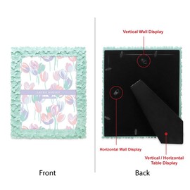 Laura Ashley 8x10 Mint Green Flower Textured Hand-Crafted Resin Picture Frame w/Easel & Hook for Tabletop & Wall Display, Decorative Floral Design Home Décor, Photo Gallery, Art (8x10, Mint Green)