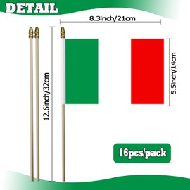 16 Pack Small Italy Flags on Stick - Mini Italian Flags with Kid-Safe Spear Top - 5x8 Inch Wooden pole Hand Held Stick Flags for Patriotic Decorations Parades Parties National Flags