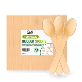 G4GADGET 100x Wooden Spoons - Disposable Biodegradable Birch Wood Utensils for Parties, Picnics, Weddings, BBQs, and Events