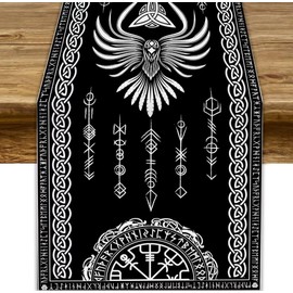 JanJCurt Black Viking Table Runner, Ancient Mythical Animal Viking Raven Print Table Runner for Home Dining Kitchen Table Party Wedding Decor, 13x70inch