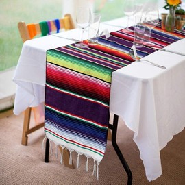 Xplanet Mexican Table Runner 14 x 84 inch Colorful Striped Mexican Serape Blanket Party Wedding Decorations Fringe Cotton Table Runner (1 Pack Purple)
