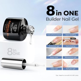 Modelones 8 in One Builder Gel, Builder Gel for Gel Nails Clear with Primer for Gel Nails, Nail Prep Dehydrator, Builder Gel in A Bottle for Nails, UV Harder Gel for Nail Art, Strengthener Extension