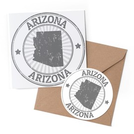 1 x Greeting Card & 10 cm Round Sticker Set - BW - Orange Arizona USA Map America - Birthday Thank You Friend Lover Fan Mum Dad Kids #41885