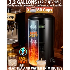 Electric Insulated Beverage Dispenser With Heating – 75 Cup Hot & Cold Drink Water Urn with Spigot – 12 L / 3.2 Gallon Stainless Steel Hot Coffee & Tea Drink Dispenser for Catering, Juice, Milk, Black