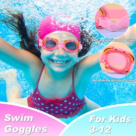 BAOHULU Kids Swim Goggles, 2 Pack Swimming Goggles for Boys & Girls, Anti-Fog Anti-UV Wide View Pool Glasses GY05_2CrabPink