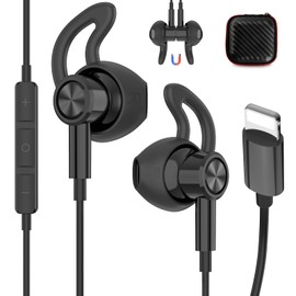 iMangoo for Apple Lightning Headphones MFi-Certified Wired Earbuds Black