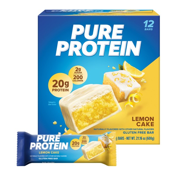 Pure Protein Bars, High Protein, Nutritious Snacks to Support Energy, Low Sugar, Lemon Cake, 1.76 oz, 12 Count (Pack of 1)(Packaging May Vary)