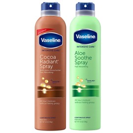 Vaseline Cocoa Radiant Spray + Aloe Soothe Spray Variety 2-Pack – Non-Greasy, Fast-Absorbing All-Over Moisturizer for Dry Skin, 6.5 Oz Ea