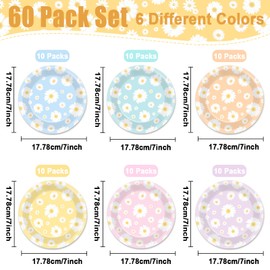 CHUNNIN 60Pcs Daisy Party Paper Plates for Groovy Daisy Party Supplies 7in Hippie Boho Daisy Disposable Tableware Dinnerware Set for Girls Daisy Birthday Party Decoration Baby Shower Bridal Favor