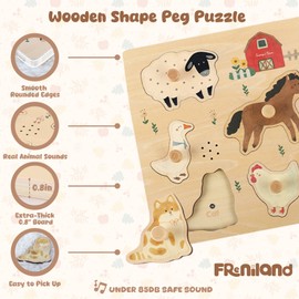 Freniland Farm Sound Puzzle for Toddlers, Wooden Farm Animal Puzzle with Realistic Sounds, Montessori Learning Toy for 18M+