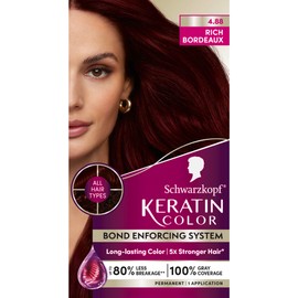 Schwarzkopf Keratin Permanent Hair Dye Cream, 4.8 Rich Bordeaux, Professional Quality Color for Up to 100% Gray Coverage, Bond Enforcing System