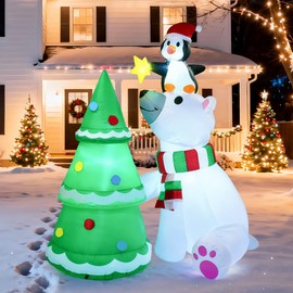 Joiedomi 6 FT Long Christmas Inflatable Penguin & Polar Bear Decoration, Blow Up Yard Decoration Fishing Hole Sign with Build-in LEDs for Christmas Party Indoor Outdoor Yard Garden Lawn Decorations