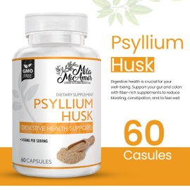 Mila Miamor Psyllium Husk Capsules – 60 Count – Gut & Colon Support Supplement – Promotes Digestive Health & Regularity – Non-GMO, High Fiber Formula