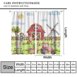Mchenxin Farm Red Barn Curtains, Watercolor Green Grass Natural Botanical Flowers Cartoon Country Animals Windmill Tractor Print Window Drapes for Kids Boys Bedroom Living Room, 42x45in (No Blackout)