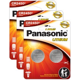 Panasonic Panasonic CR2450 3.0 Volt Long Lasting Lithium Coin Cell Batteries in Child Resistant, Standards Based Packaging, 2-Battery Pack (Pack of 3)
