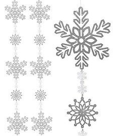 BANBERRY DESIGNS Snowflake Garland - Set of 2 - Large Silver Snowflake Banner - 4 1/2" Foot Long - Silver and White Christmas Decorations