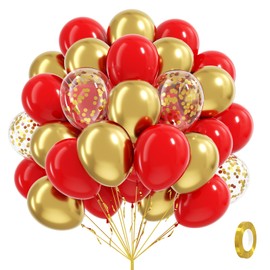 60pcs Red and Gold Balloons 12inch, Red and Gold Party Decorations with Red Gold Balloons for Valentine's Day Wedding Engagements Graduation Anniversary Birthday Party Decoration