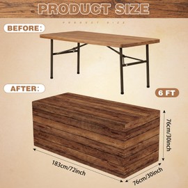 Moukeren 6 ft Fitted Wooden Grain Table Cover Brown Rustic Tablecloth Rectangle Washable Elastic Stretch Patio Vintage Barn Board Cloth for Cocktail Wedding Party Banquet(1 Pcs, Reddish Brown)