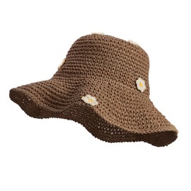 MILAKOO Crochet Bucket Hat Knit Braided Floppy Soild Colour Cap for Women Foldable Sun Bowler Hat, A2:Floral Brown