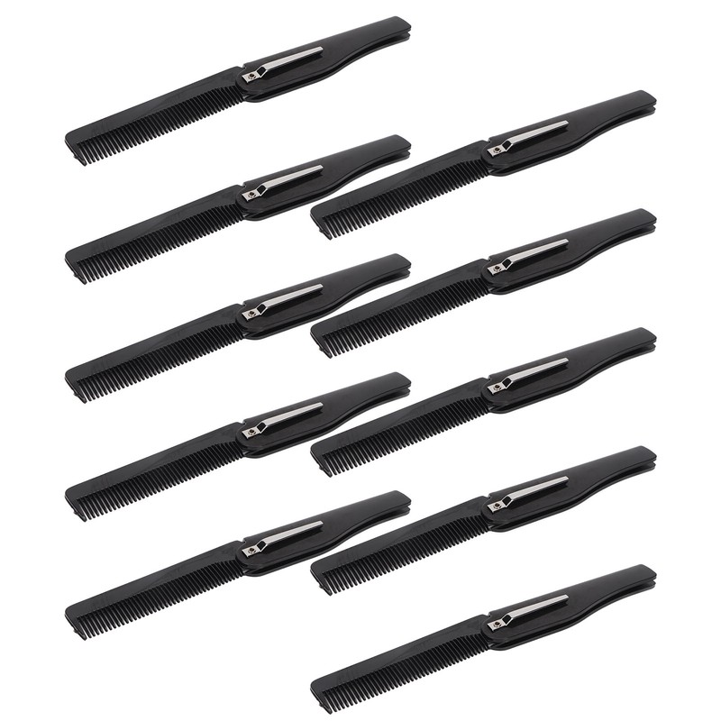 10Pcs Folding Comb Black Fine Teeth Durable Plastic Pocket Size