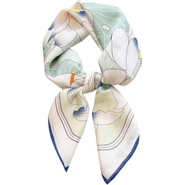 Silk Like Head Scarf Women's Fashion Square Neck Satin Scarfs for Bag Hair Scarves (Lotus, One size)