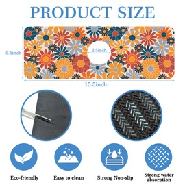Retro Abstract Floral Faucet Mat Splash Guard Colorful Floral, Soft Diatom Mud Material, Strong Water Absorption, Non-slip,Easy to Clean for Bathroom, Kitchen 15"X5.5"