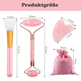 EUDUUQ 4 Stück Jade Roller Massage Set,Rosenquarz Gua Sha Stone,Gesichtsroller Beauty Massager,Skin Care Set für Verbessern Sie Schwellungen der Augen,Hautstraffung,Anti-Aging