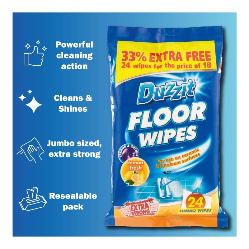 Duzzit Quick Cleaning Floor Wipes 24Pk, Resealable