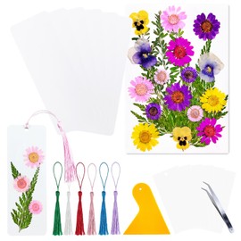Cardstock Blank Bookmarks Set, 6 Pcs DIY White Craft Bookmarks for Pressed Flowers, Dried Floral Book mark Making Kit with 22 Pcs Pressed Flowers, 6 Pcs Tassels, DIY Book marks for Dried Floral