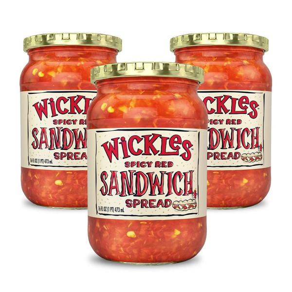 Wickles Pickles Spicy Red Sandwich Spread (3 Pack) - Hot Pepper Relish - Slightly Tangy, Perfectly Spicy, Wickedly Delicious (16 oz. Jars)