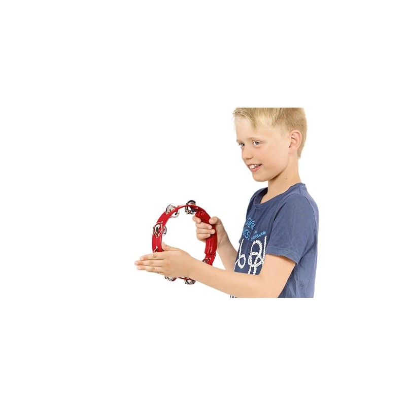 Nino Percussion NINO49R Compact 8" ABS Plastic Handheld Tambourine, Red