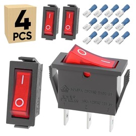 4-Pack UL Listed Rocker Toggle Switch with Red Light, ON/Off SPST 3Pin Heavy Duty 20A Illuminated Lighted Boat Switches for Home Auto Car Marine Boat, RK1-11