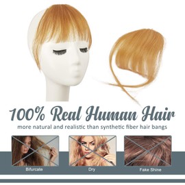 BARSDAR Real Human Hair Clip in Bangs for Women - Blonde Wispy Hair Extensions, Daily Dyeable Hairpieces - Dark Golden Blonde