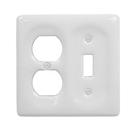 Porcelain Decorative Wallplate, Glazed White, Toggle/Duplex, (4.5" x 4.5" x .375 ' ) _3002TD