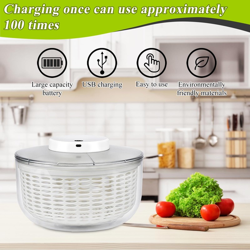 Electric Salad Spinner, 6L Lettuce Spinner Large Capacity USB Chargeble