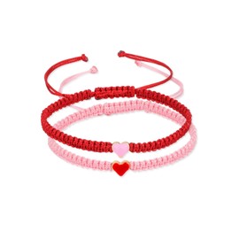 Fuqimanman2020 2 Pcs Heart Beaded Matching Bracelets Adjustable Couple Friendships Bracelets Long Distance Bracelets for Girlfriend Boyfriend Valentines Jewelry Gifts(Red Pink)