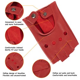 Women's Fingerless Sheepskin Drivers Leather Gloves Rock Punk Gloves, red