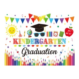 Allenjoy 96" x 72" Kindergarten Graduation Backdrop for Kids Photography Preschool School Prom Party Supplies Decoration Banner Class of 2024 Congrats Grad Congratulations Background Photo Booth Props