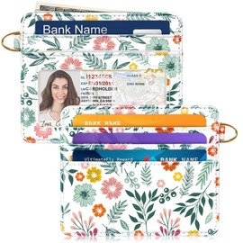 Simikol Slim Minimalist Front Pocket RFID Blocking Credit Card Holder Small Wallet Cute Card Cases for Women, Green Leaves, Minimalist