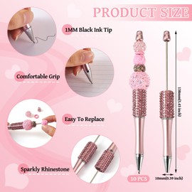 Beadthoven 10pcs Diamond Beadable Pens, Bling Rhinestone Beaded Pens DIY Plastic Bead Pen Crystal Shaft Black Ink Ballpoint Pens for DIY Pens Decorations Supplies Gift Office School - Pearl Pink