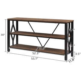 HOMISSUE Sofa Console Table, Rustic Console Table with 3-Tier Storage, Engineered Wood Sofa Tables with Open Shelves, Heavy Duty Entryway Tables for Living Room, Hallway (55 Inch, Rustic Brown)