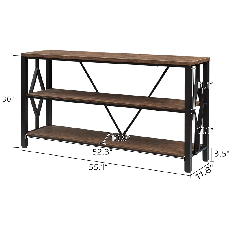 HOMISSUE Sofa Console Table, Rustic Console Table with 3-Tier Storage,